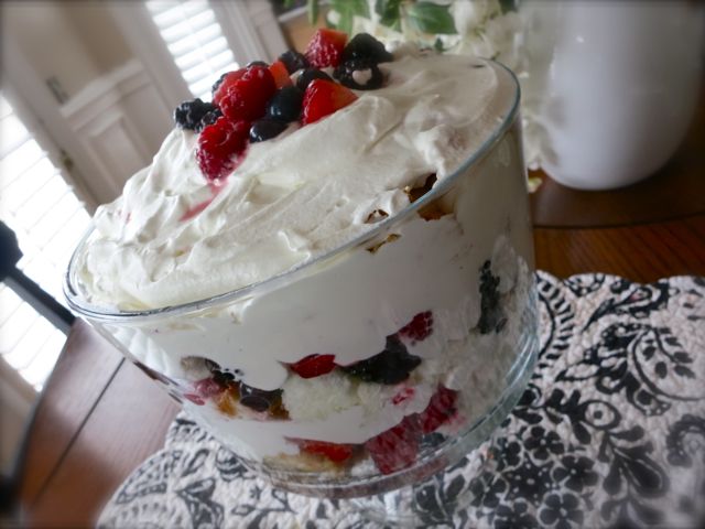 This red, white, and blue berry trifle is simple to make and perfect for the 4th of July. It is a light desert and so refreshing for a summer day.  #easyrecipe #dessert #berries #strawberry