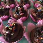 Double Chocolate Cupcakes with Brownie Batter Frosting/Brownie Garnish